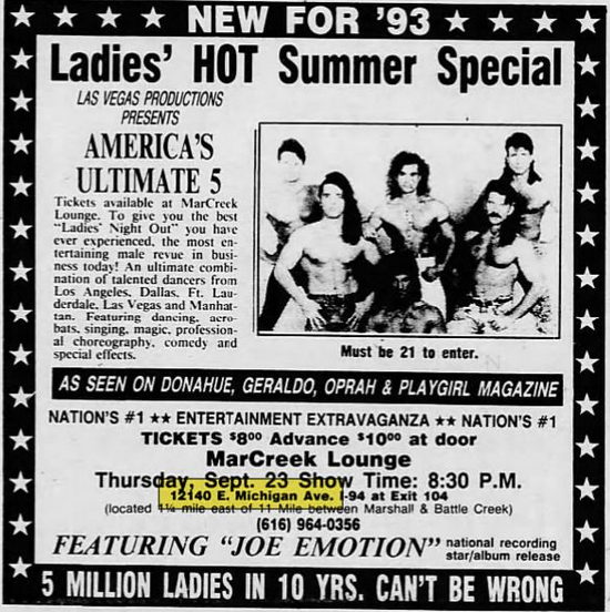 I-94 Pub (Mar-Creek AC, Mar-Creek Lounge, Mar-Creek Inn) - Sep 1993 Male Strippers